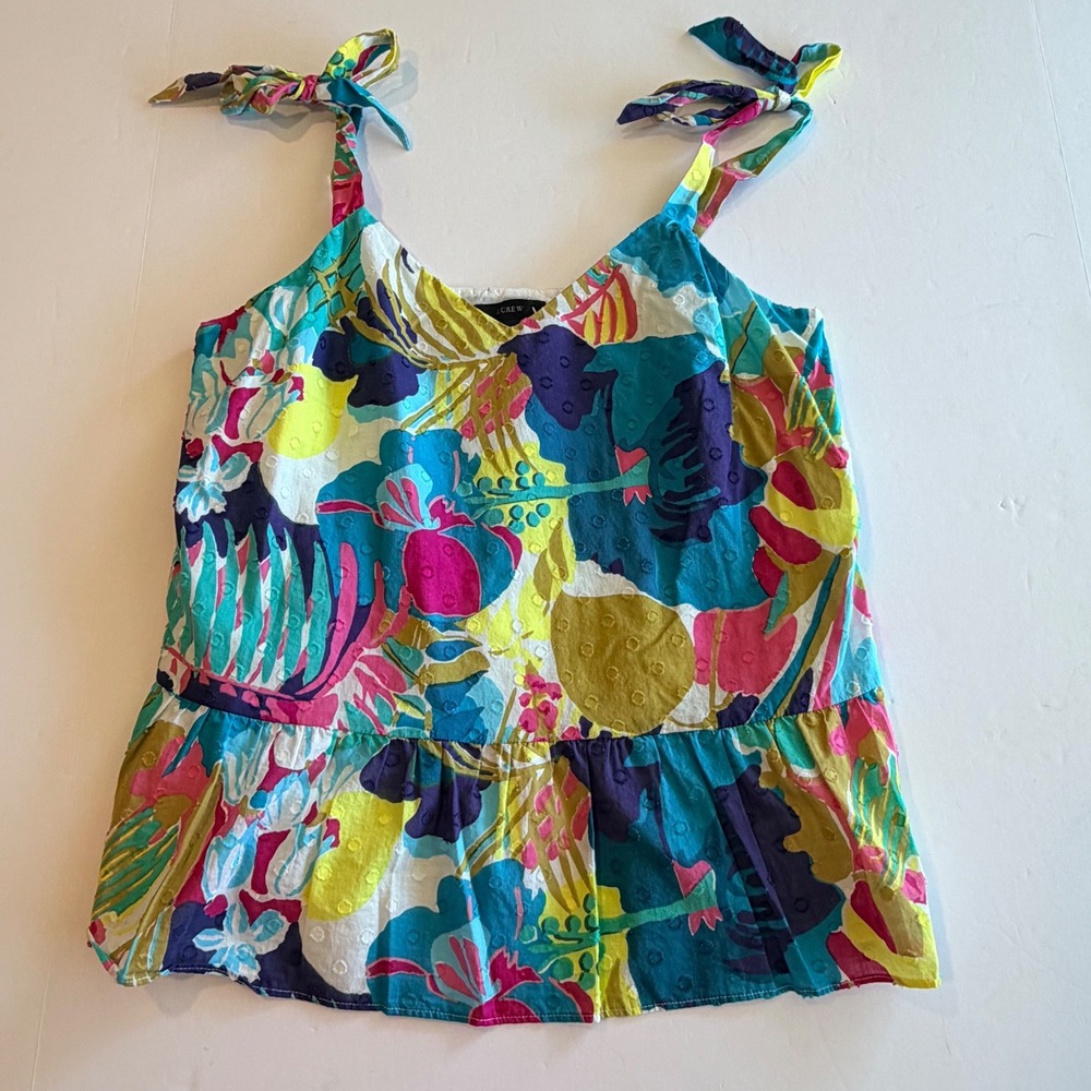 J.Crew Tropical Floral Swiss Dot Peplum Camisole Top Tie Strap Multi Color 4 - Picture 3 of 7